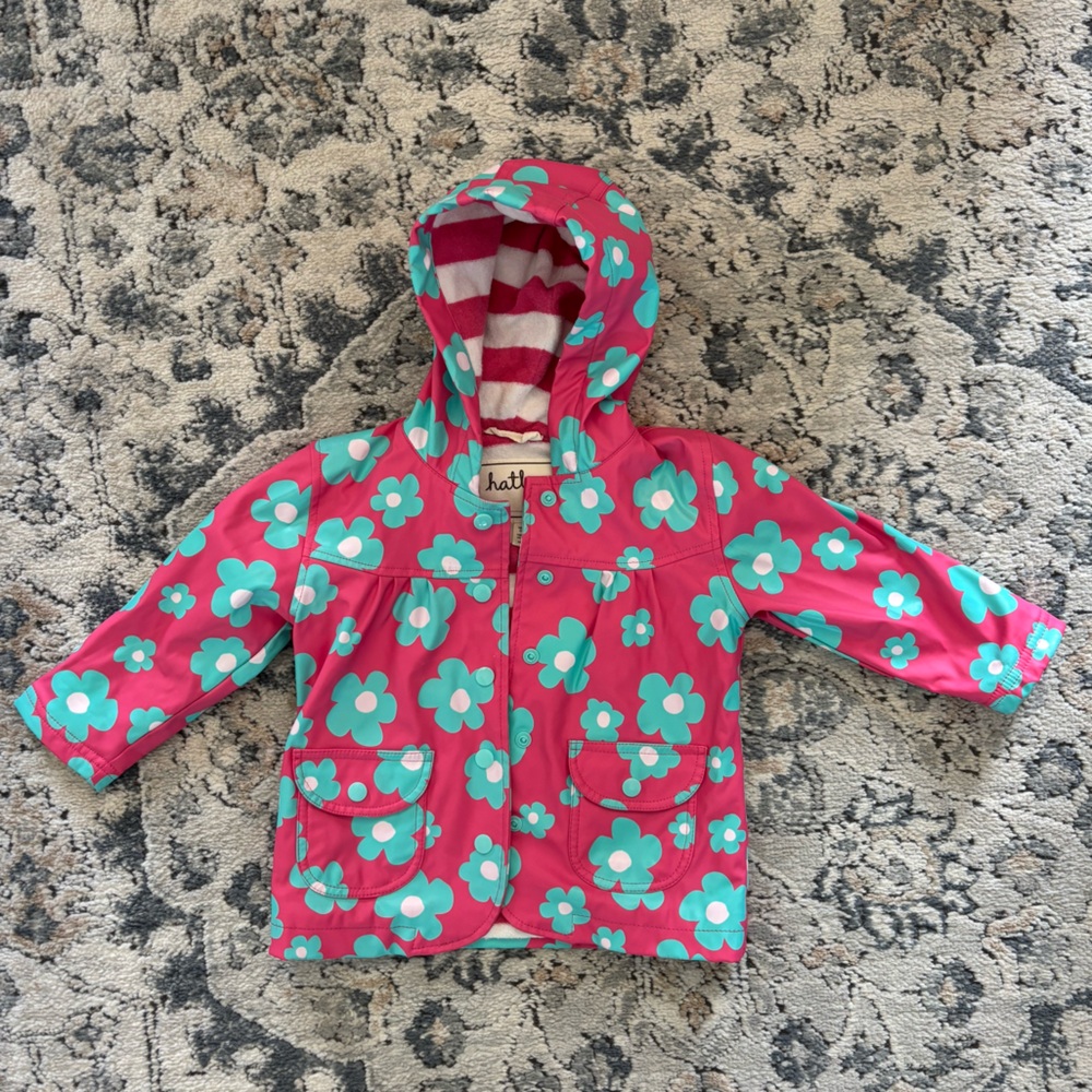 Hatley Pink and Blue Floral Hooded Raincoat size 2/3